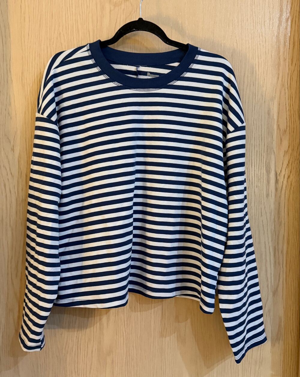 No Boundaries Oversized Striped Long Sleeve Tee Cadet Blue Size L 12-14 NWT
